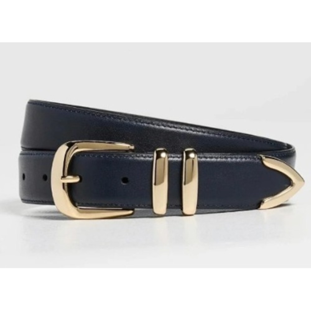 Favorite Daughter The Jordan Belt Navy Gold Leather Metal Tip  XL NEW